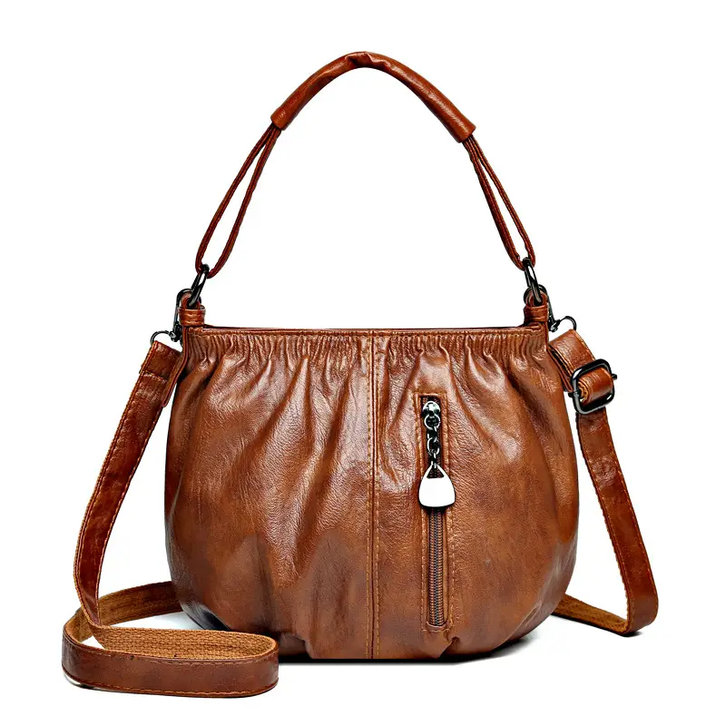 Brown Leather Crossbody Bag with Detachable Strap - Image 7