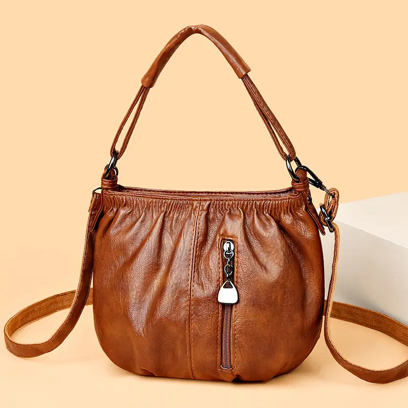 Brown Leather Crossbody Bag with Detachable Strap - Image 2
