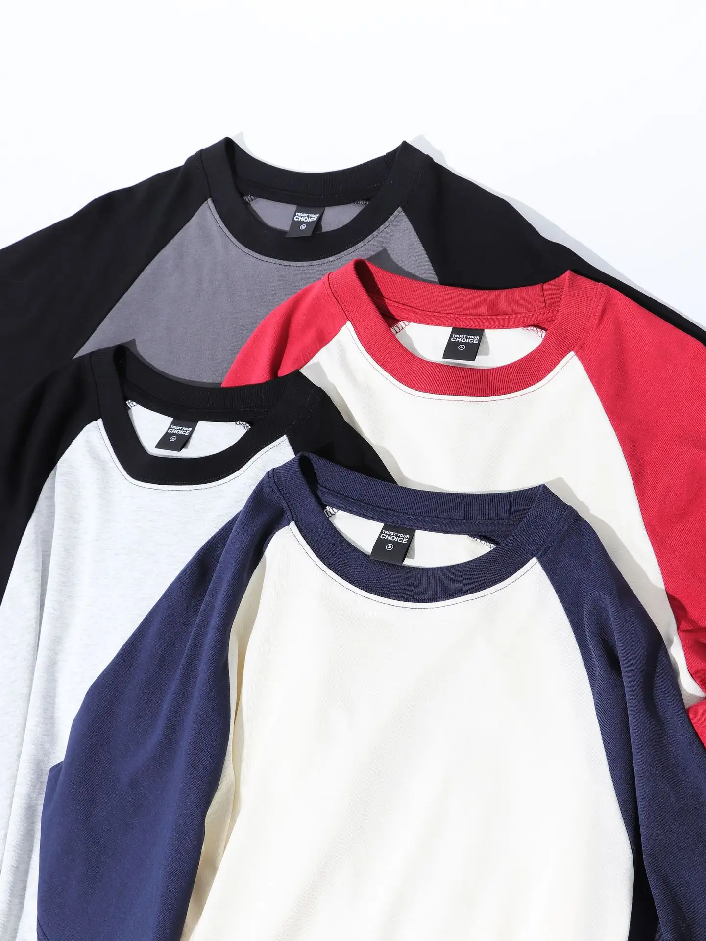 Heavy Cotton Raglan T-Shirt American Retro Round Neck - Image 14