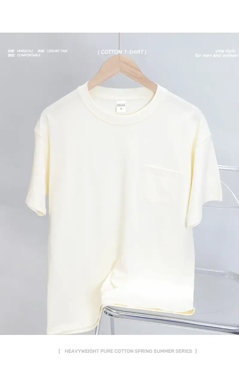240g Cotton Round Neck T-Shirt Casual Loose Pocket Design — feature 4