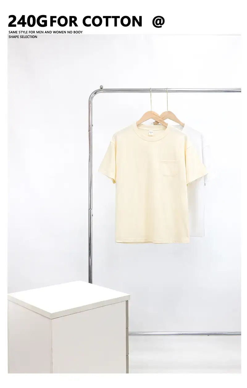 240g Cotton Round Neck T-Shirt Casual Loose Pocket Design — feature 6