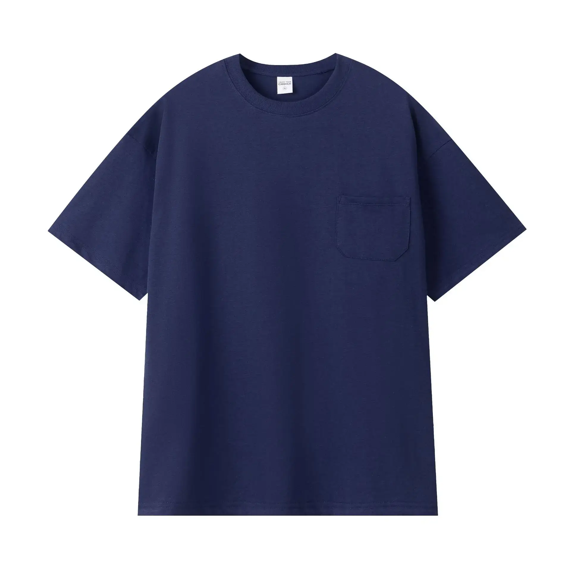 240g Cotton Round Neck T-Shirt Casual Loose Pocket Design - Image 5