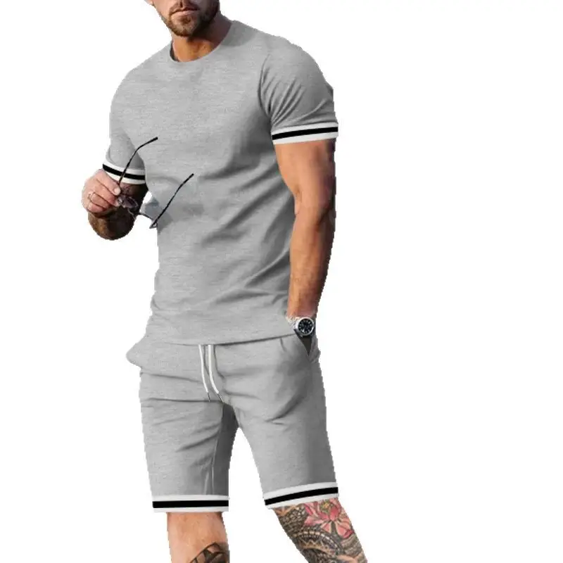 Men Navy Blue Short Sleeve Shorts Set with White Trim - Image 7