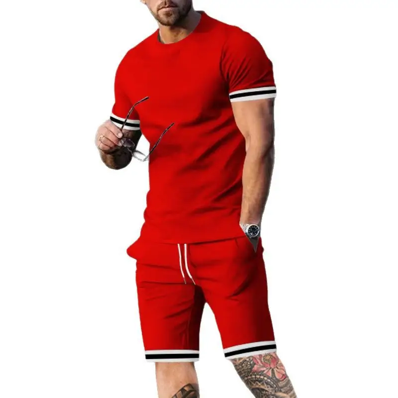 Men Navy Blue Short Sleeve Shorts Set with White Trim - Image 8