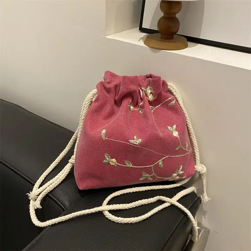 Women's Black Drawstring Shoulder Messenger Bag 2024 - Image 7