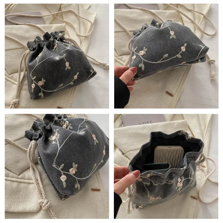 Women's Black Drawstring Shoulder Messenger Bag 2024 — feature 6