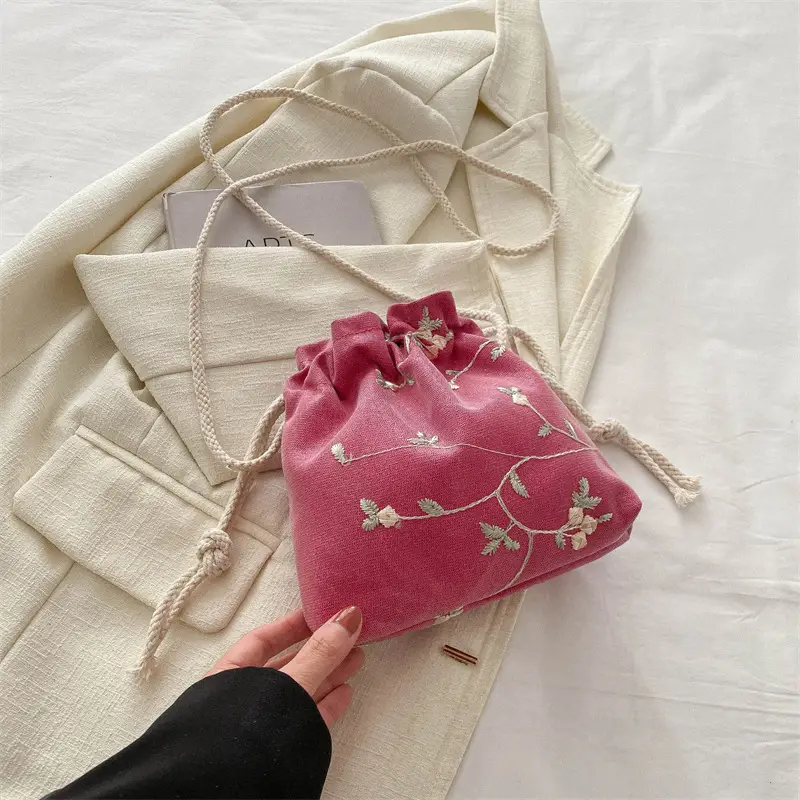 Women's Black Drawstring Shoulder Messenger Bag 2024 - Image 4