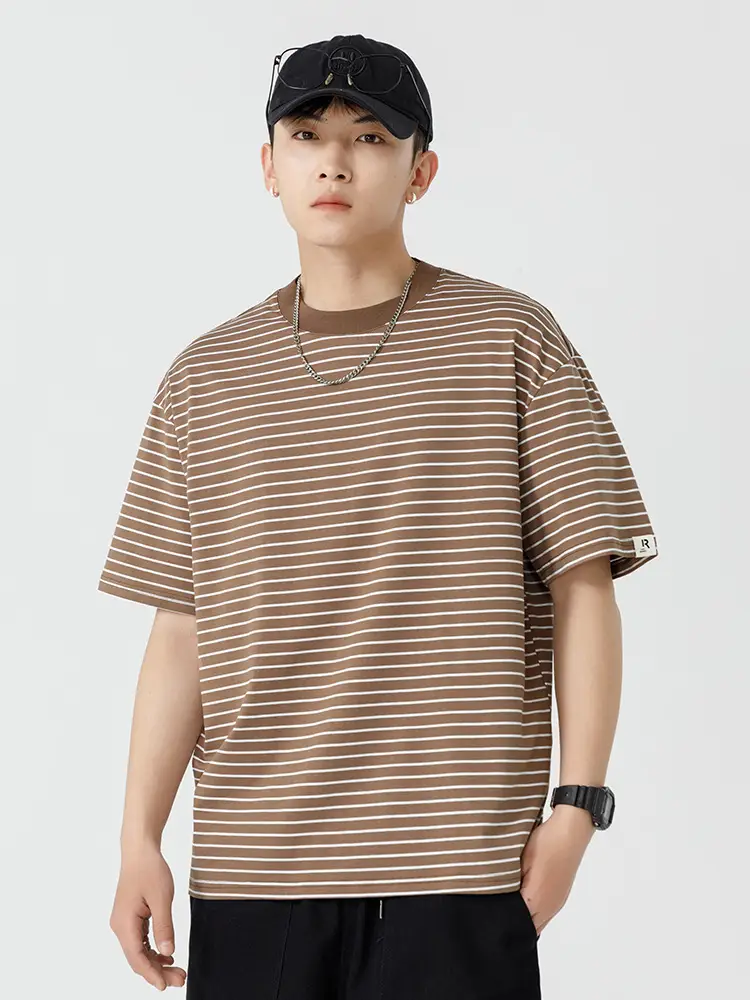 Men Striped T-Shirt Japanese Style Loose Fit - Image 7