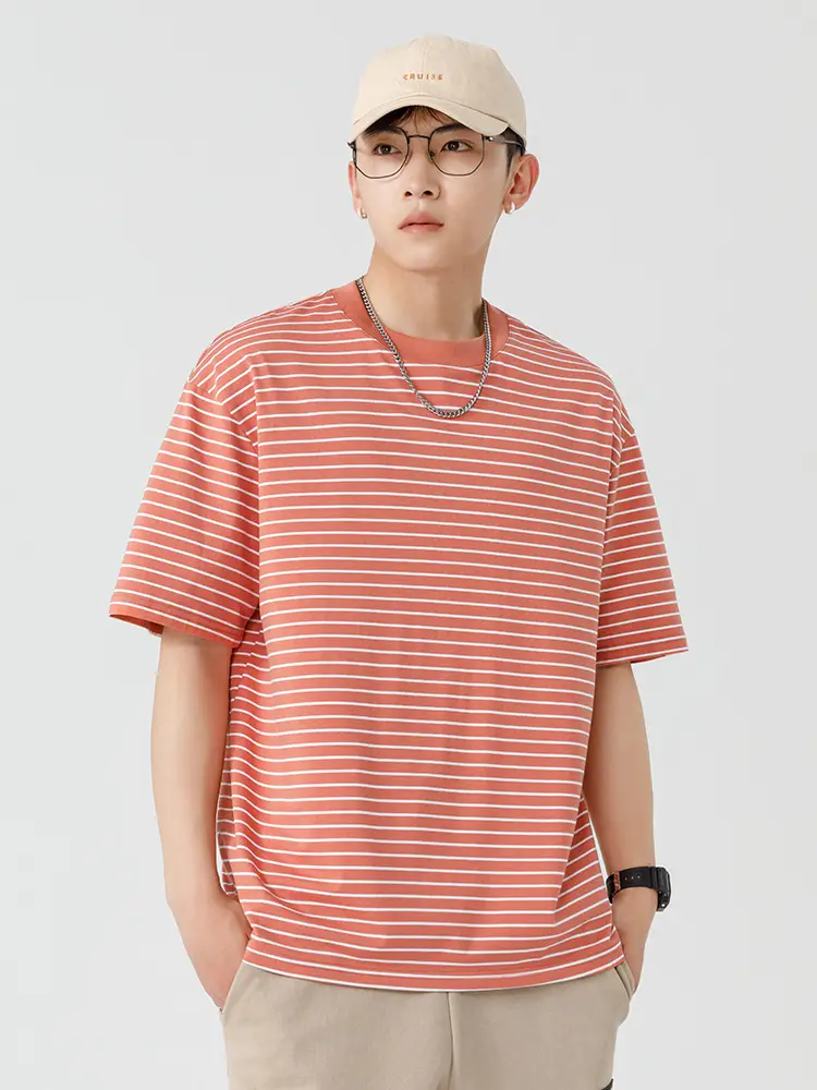 Men Striped T-Shirt Japanese Style Loose Fit - Image 8