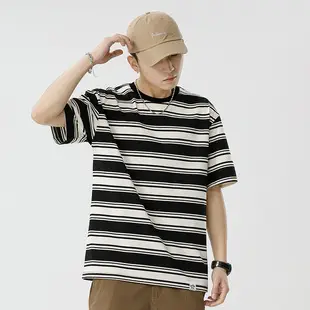 Men Striped T-Shirt Japanese Style Loose Fit — feature 1