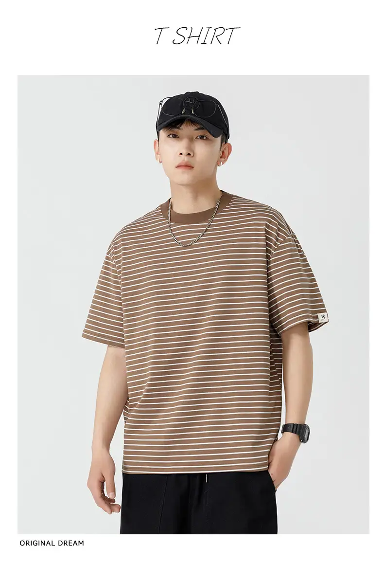 Men Striped T-Shirt Japanese Style Loose Fit — feature 17