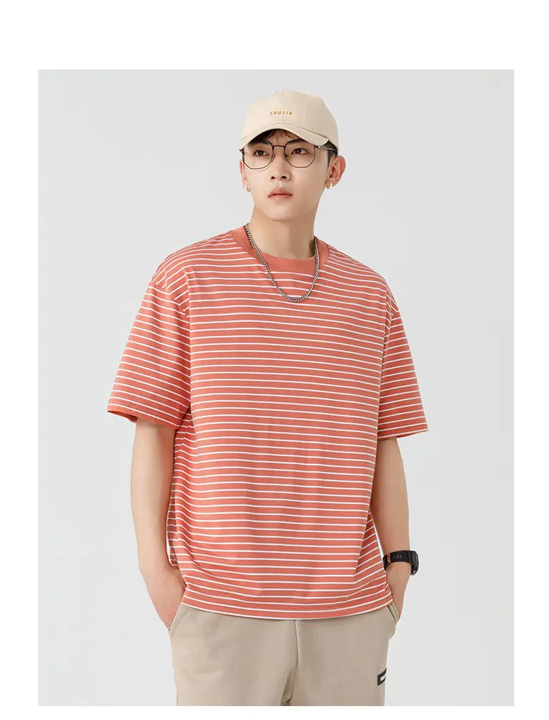 Men Striped T-Shirt Japanese Style Loose Fit — feature 27