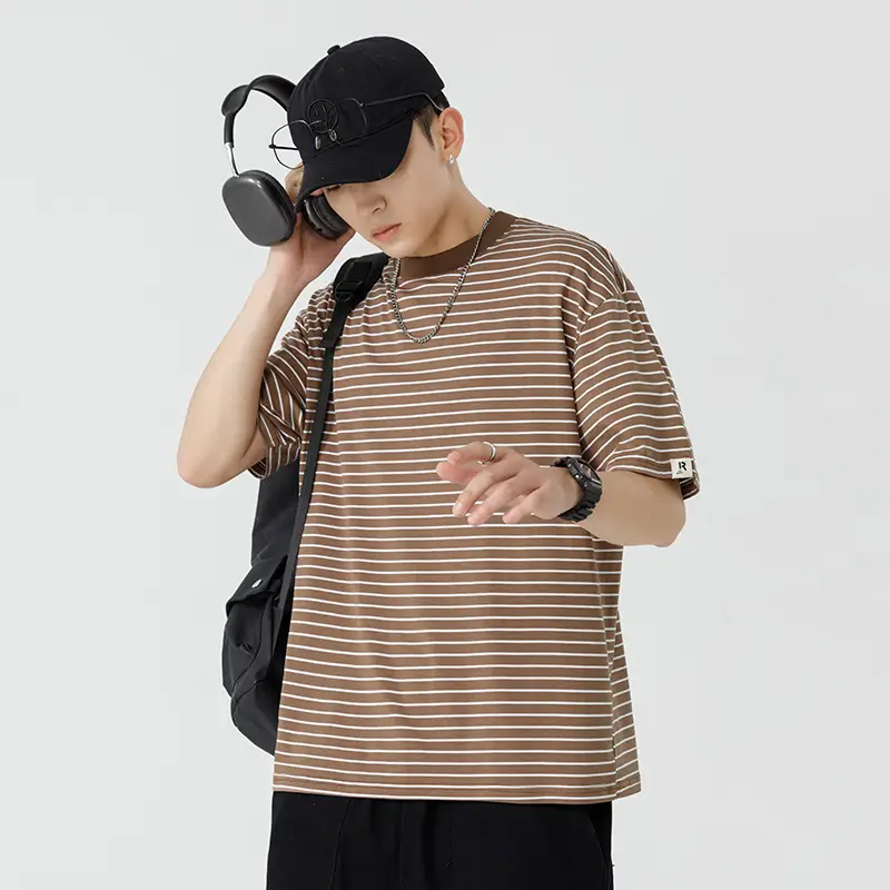 Men Striped T-Shirt Japanese Style Loose Fit - Image 3