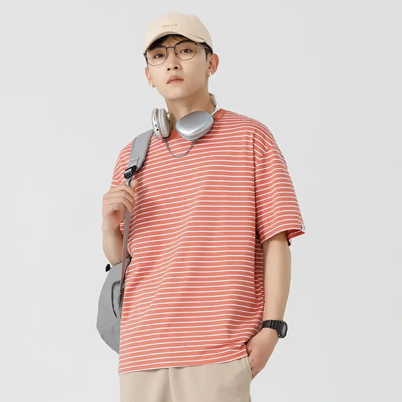 Men Striped T-Shirt Japanese Style Loose Fit - Image 4