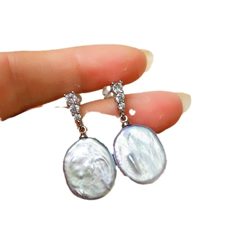 Women's Light Gray Pearl Earrings with Dangle Design