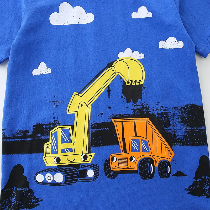 Blue Cartoon Printed Boys T-Shirt Round Neck Short Sleeve