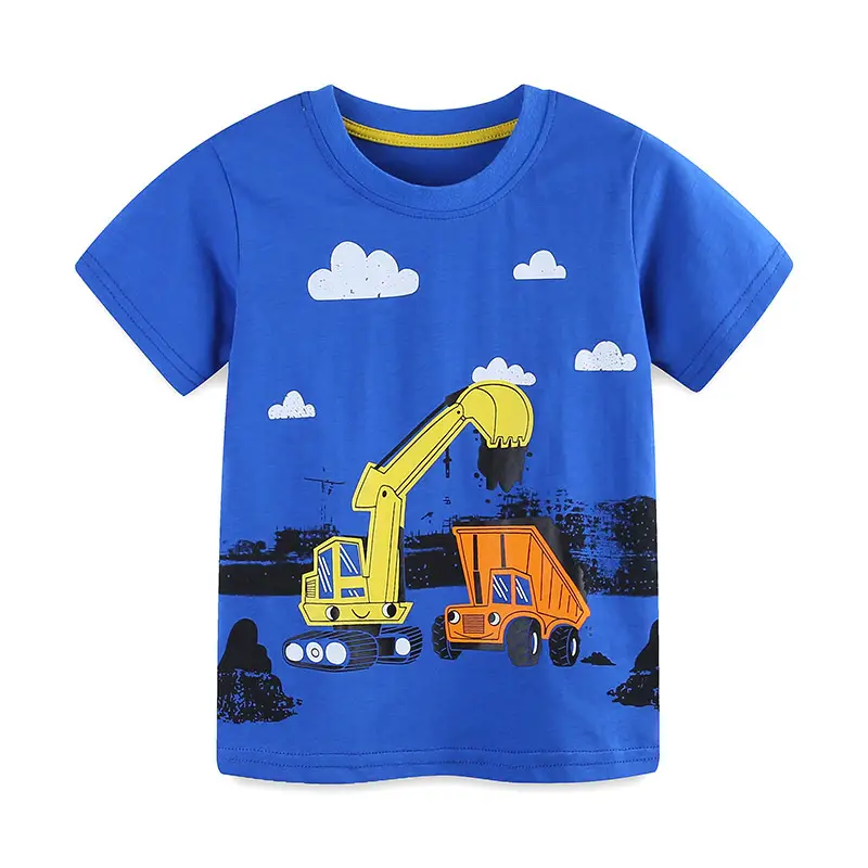 Blue Cartoon Printed Boys T-Shirt Round Neck Short Sleeve