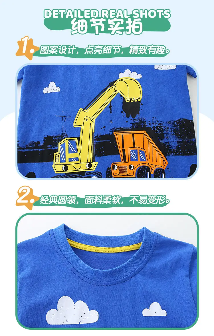 Blue Cartoon Printed Boys T-Shirt Round Neck Short Sleeve — feature 36