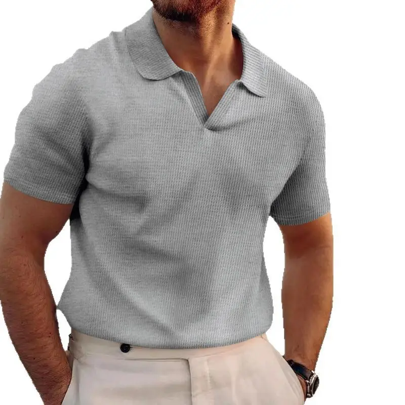 Men's White Lapel T-Shirt Heavy Waffle Oversize - Image 7