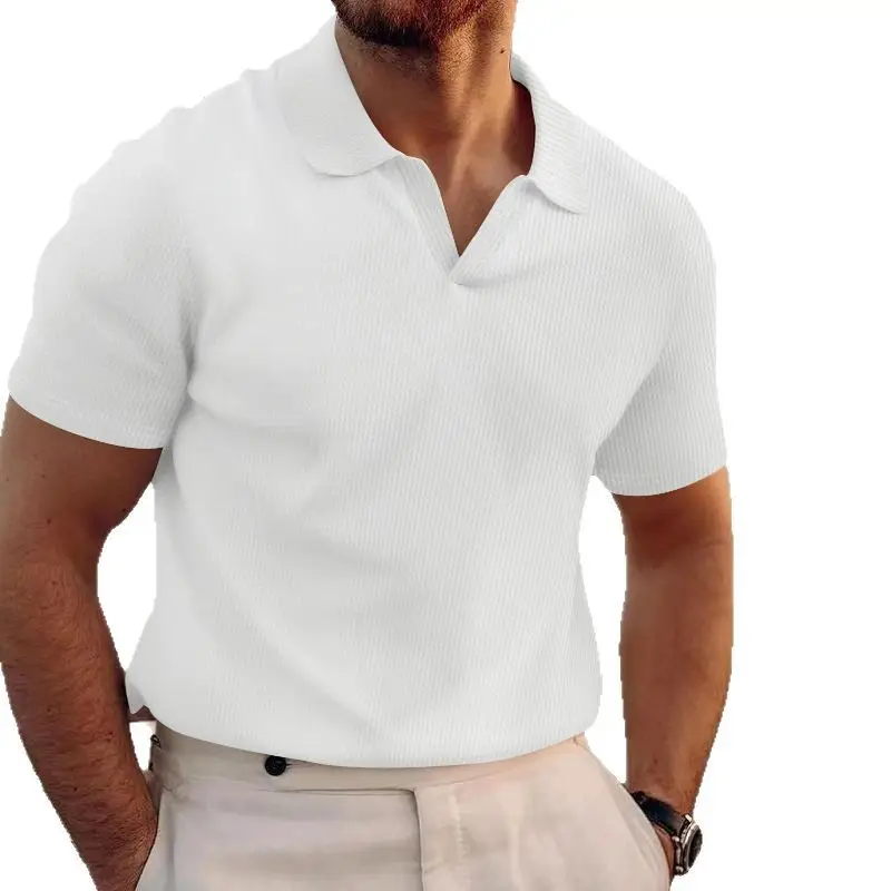 Men's White Lapel T-Shirt Heavy Waffle Oversize - Image 8