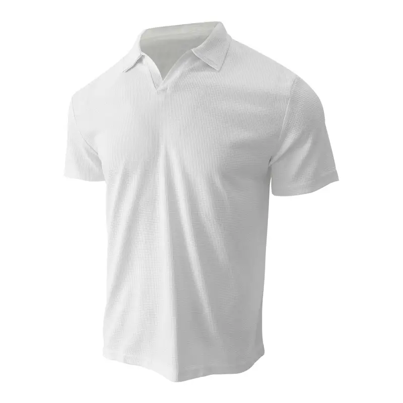 Men's White Lapel T-Shirt Heavy Waffle Oversize — feature 15