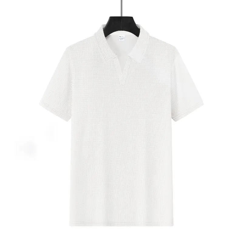 Men's White Lapel T-Shirt Heavy Waffle Oversize — feature 17
