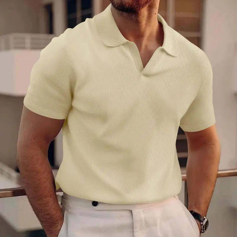 Men's White Lapel T-Shirt Heavy Waffle Oversize - Image 3