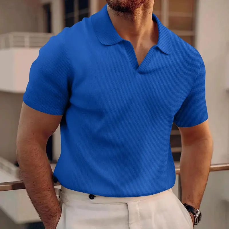 Men's White Lapel T-Shirt Heavy Waffle Oversize - Image 4