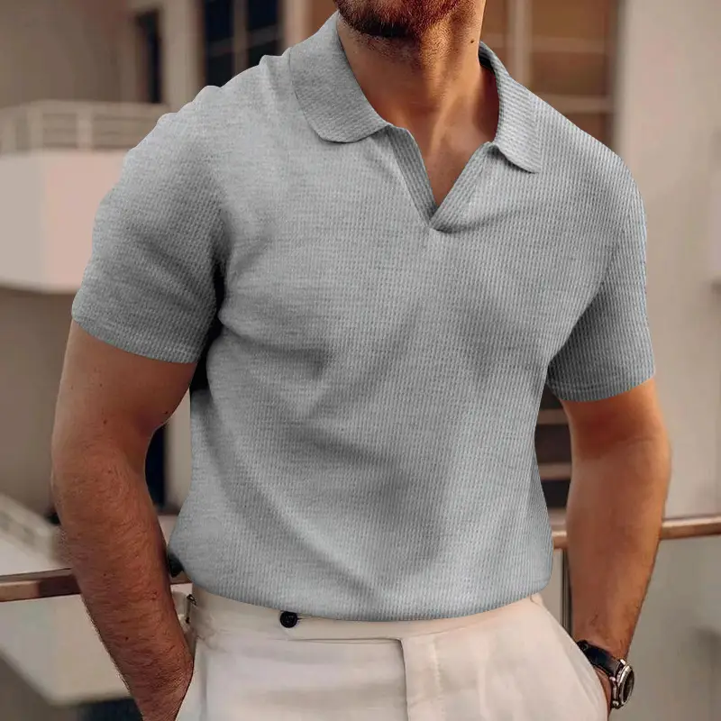 Men's White Lapel T-Shirt Heavy Waffle Oversize - Image 2