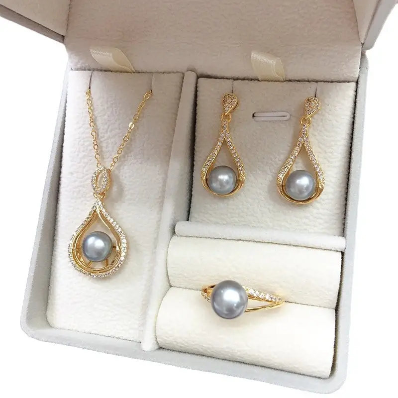 2024 Gold Pearl Necklace Earrings Ring Set for Women - Image 8