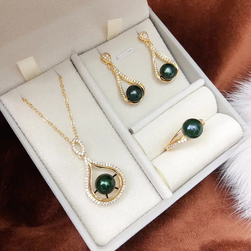 2024 Gold Pearl Necklace Earrings Ring Set for Women - Image 4