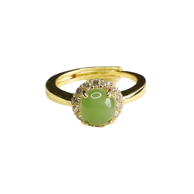 Aiyu Jade Ring with Full Diamond Set Gold Plated