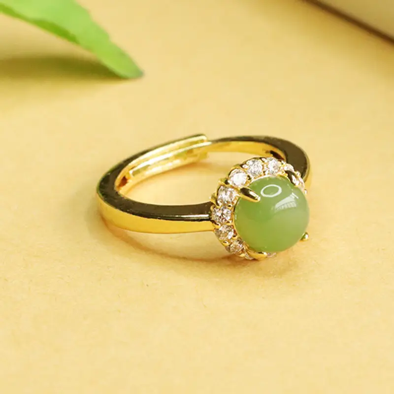 Aiyu Jade Ring with Full Diamond Set Gold Plated — feature 10