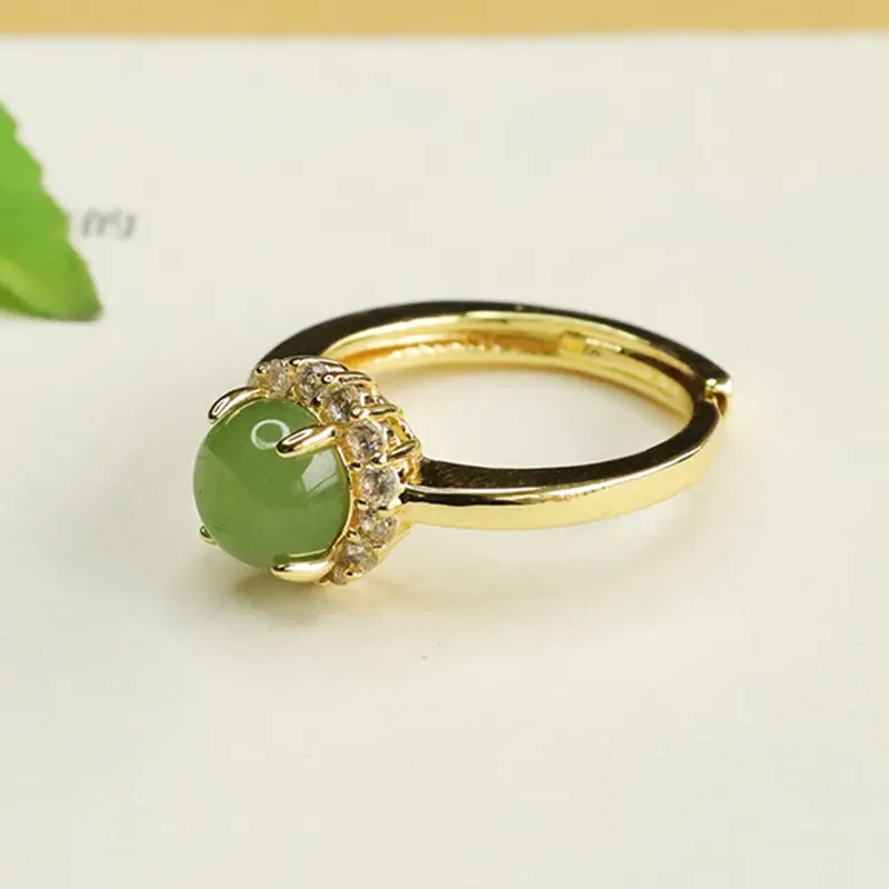 Aiyu Jade Ring with Full Diamond Set Gold Plated — feature 5
