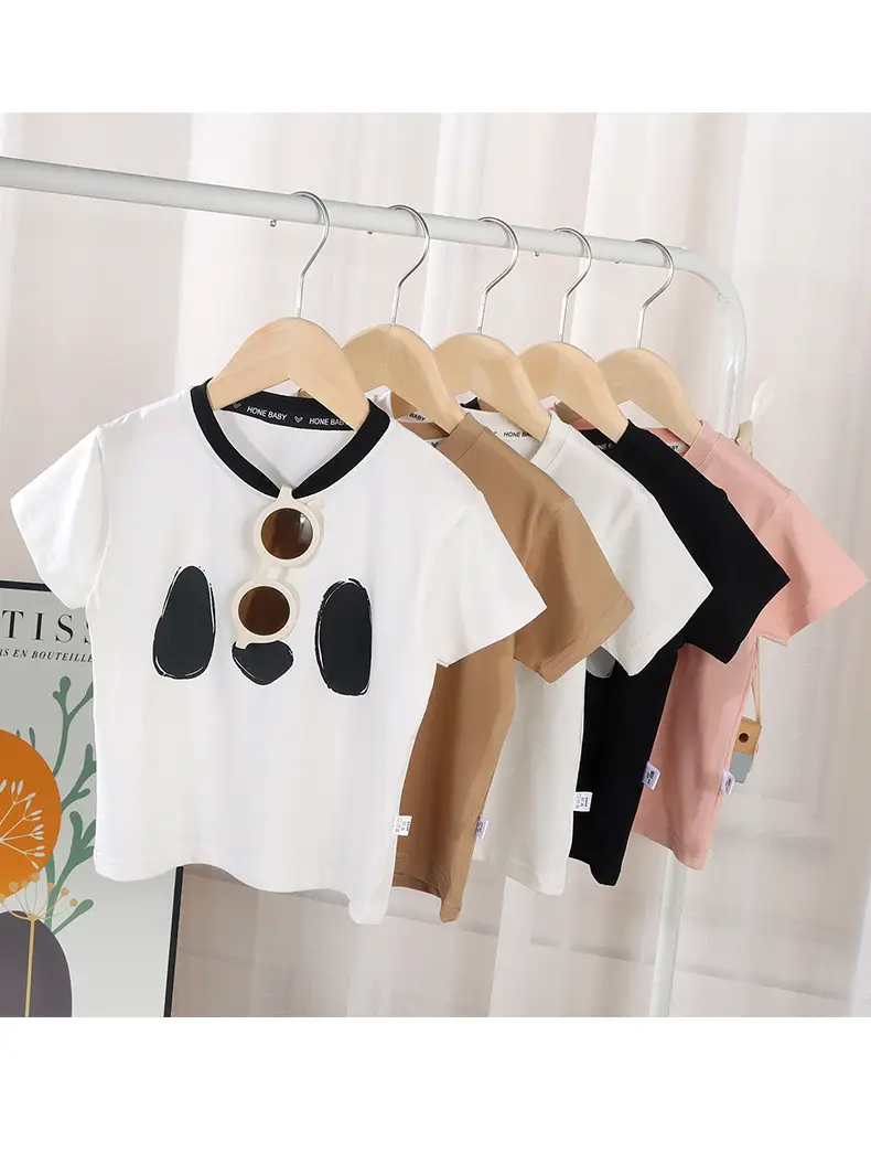 Kids Cotton T-shirt Black Panda Print Summer Wear - Image 11