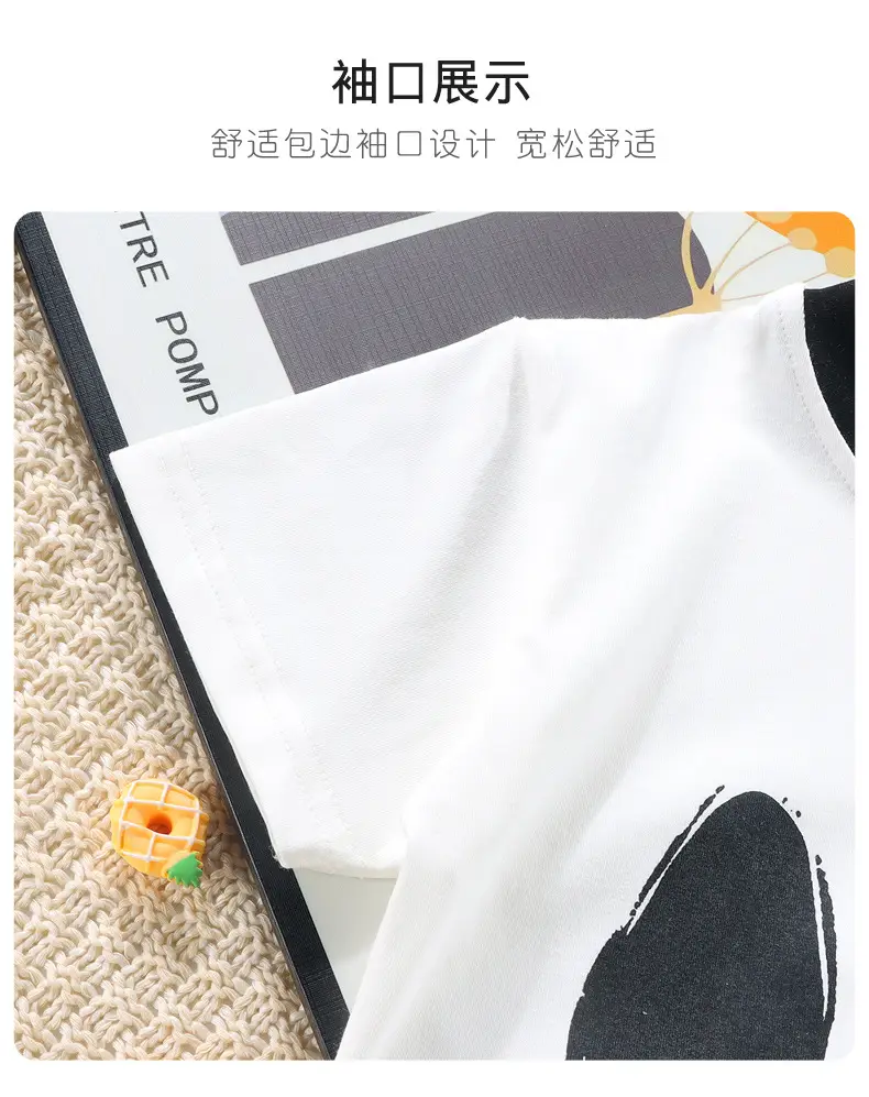 Kids Cotton T-shirt Black Panda Print Summer Wear — feature 11