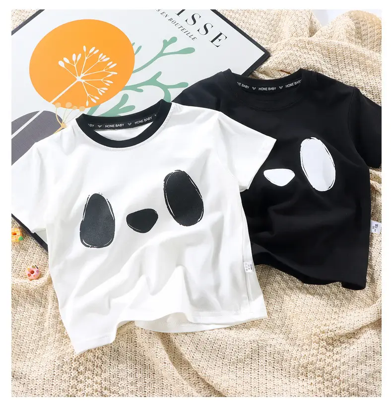 Kids Cotton T-shirt Black Panda Print Summer Wear — feature 16