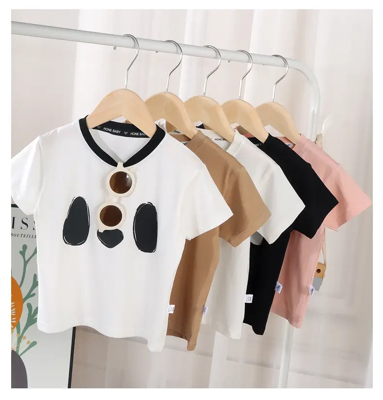 Kids Cotton T-shirt Black Panda Print Summer Wear — feature 17