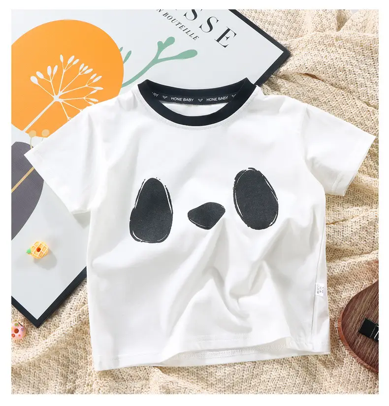Kids Cotton T-shirt Black Panda Print Summer Wear — feature 19