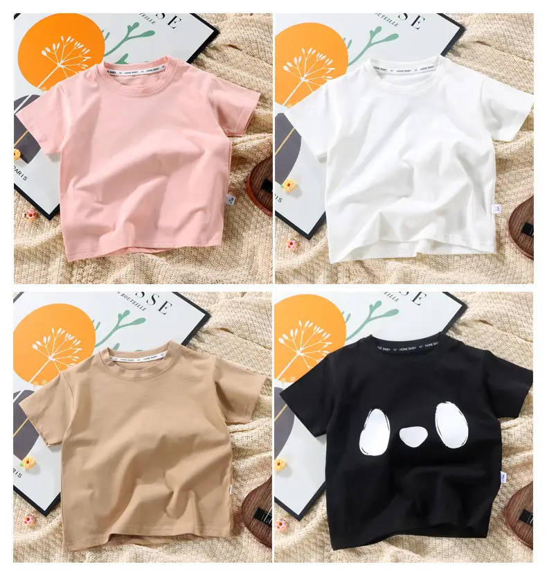 Kids Cotton T-shirt Black Panda Print Summer Wear — feature 20