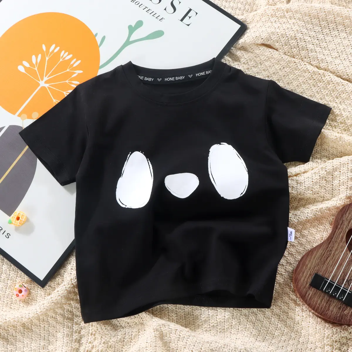 Kids Cotton T-shirt Black Panda Print Summer Wear - Image 6