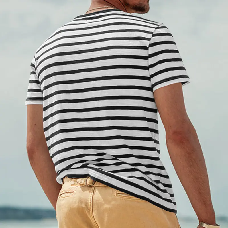 Men Striped Cotton T-Shirt Red White Round Neck — feature 12