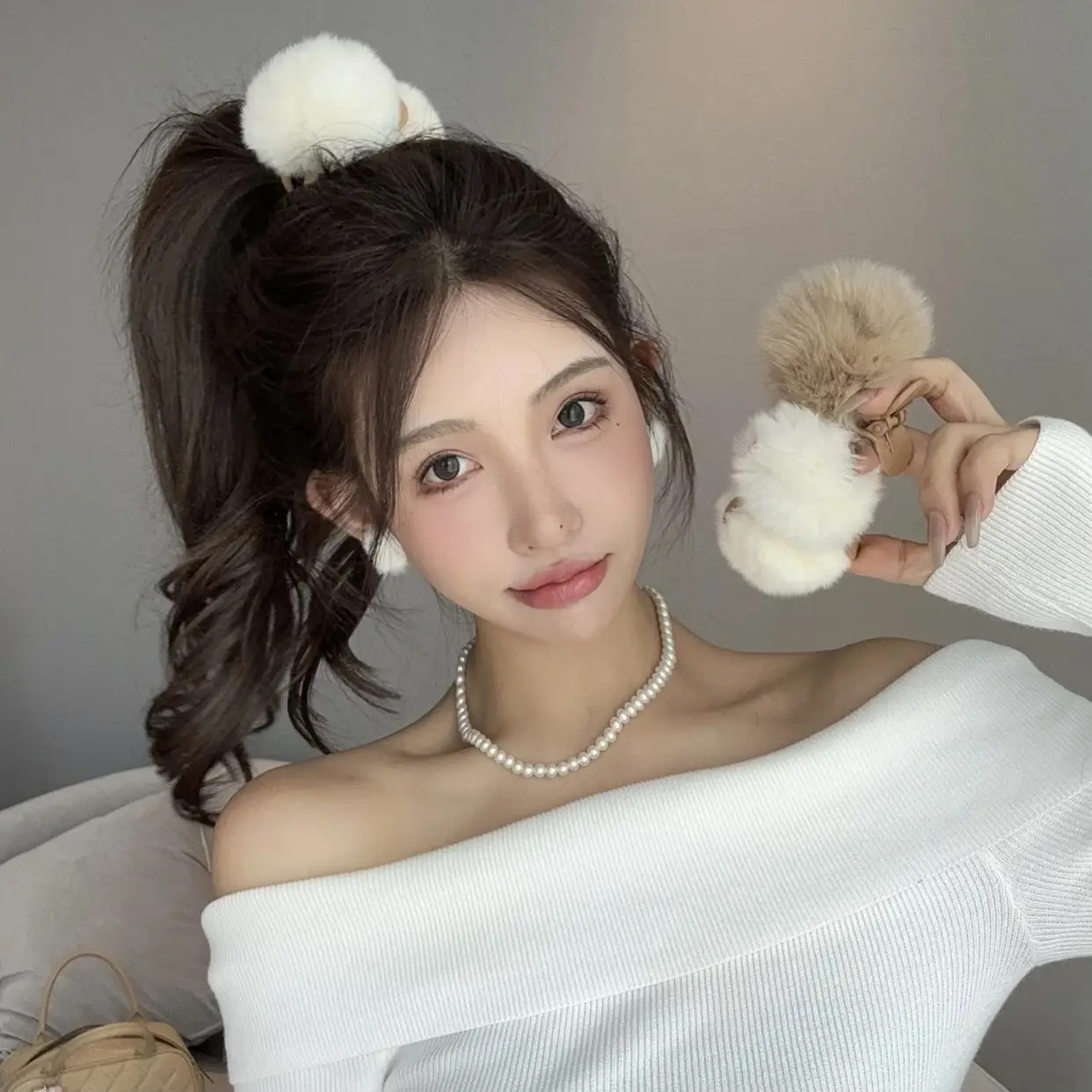 Faux Fur Half Hair Ties for Women Autumn Winter - Image 4