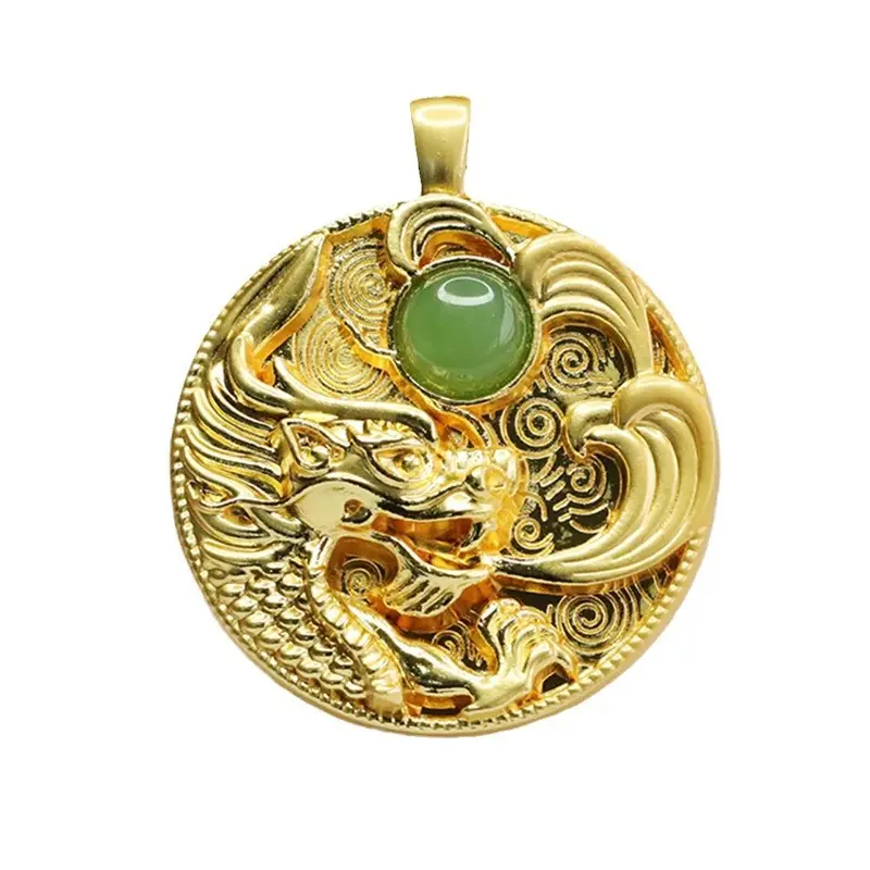 Dragon Design Jade Pendant Necklace with Gold Plating - Image 6
