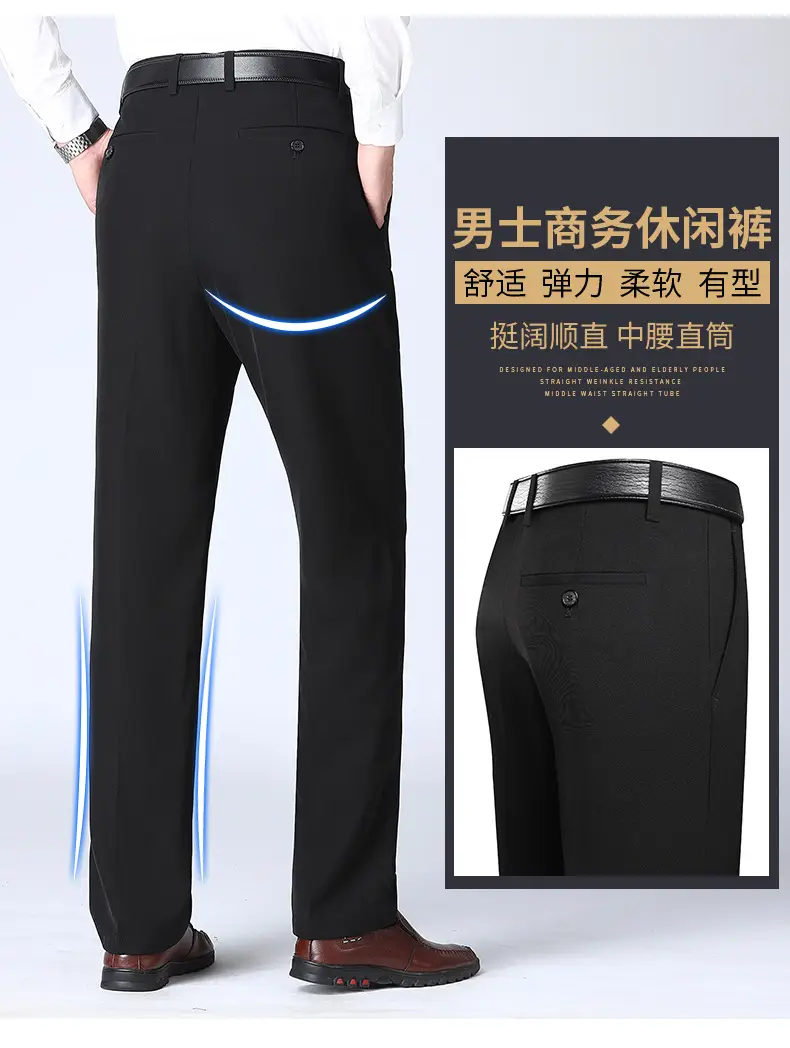 Men's Black Slim Fit Summer Pants with Belt — feature 4