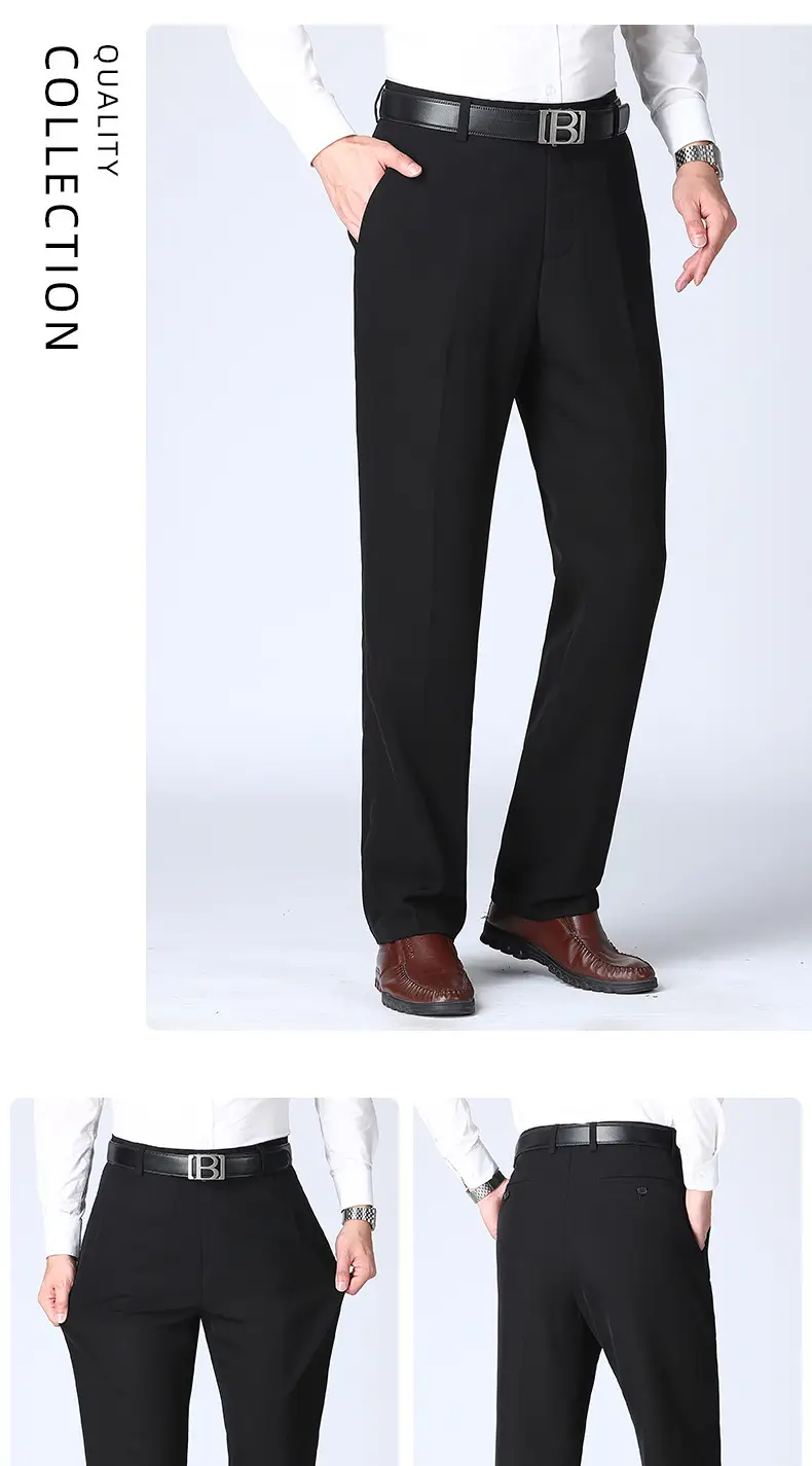 Men's Black Slim Fit Summer Pants with Belt — feature 9