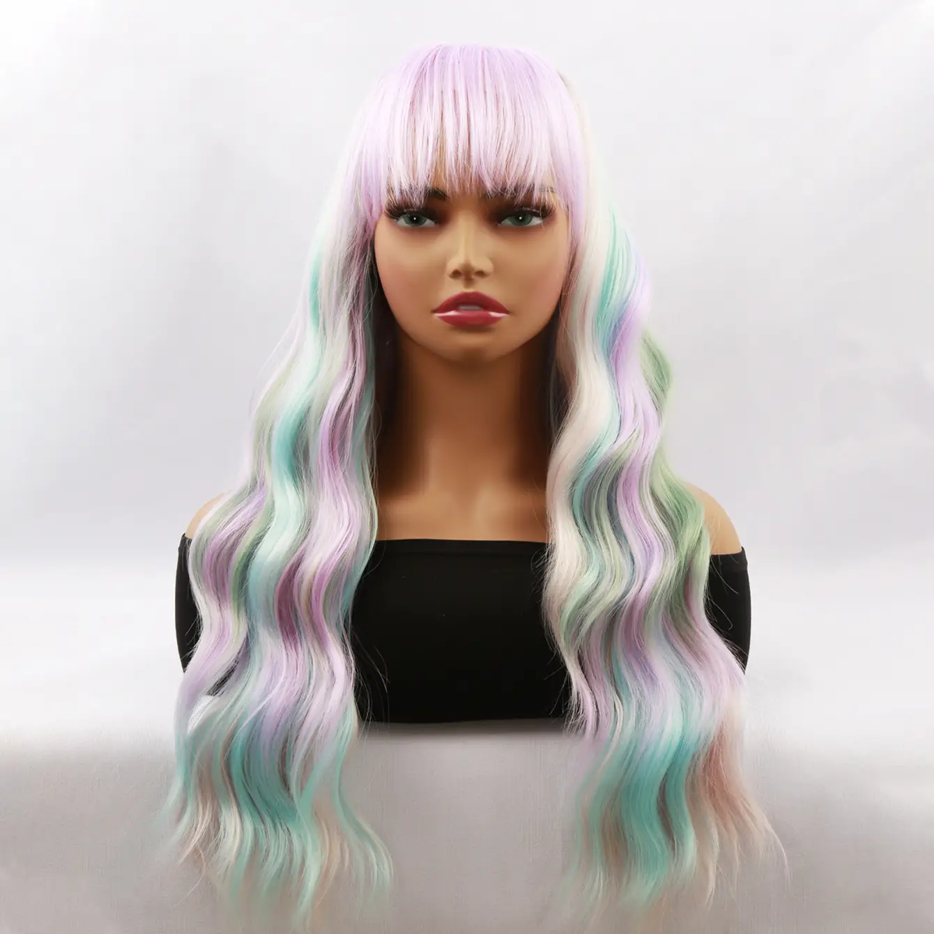 Long Curly Hair Wig with Rainbow Color for Women