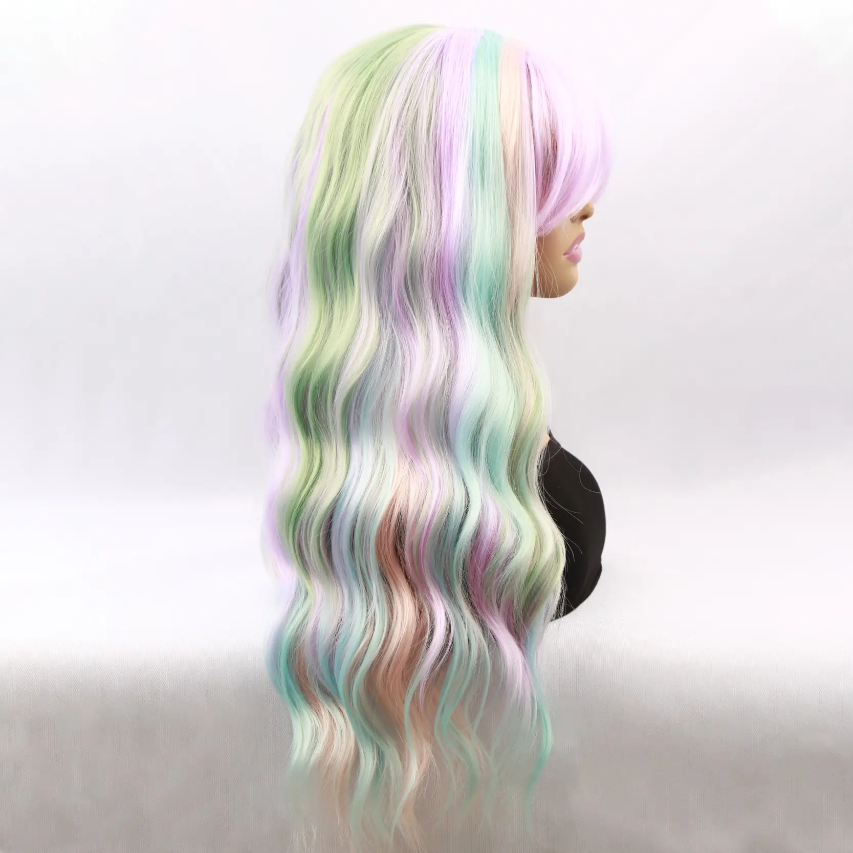 Long Curly Hair Wig with Rainbow Color for Women