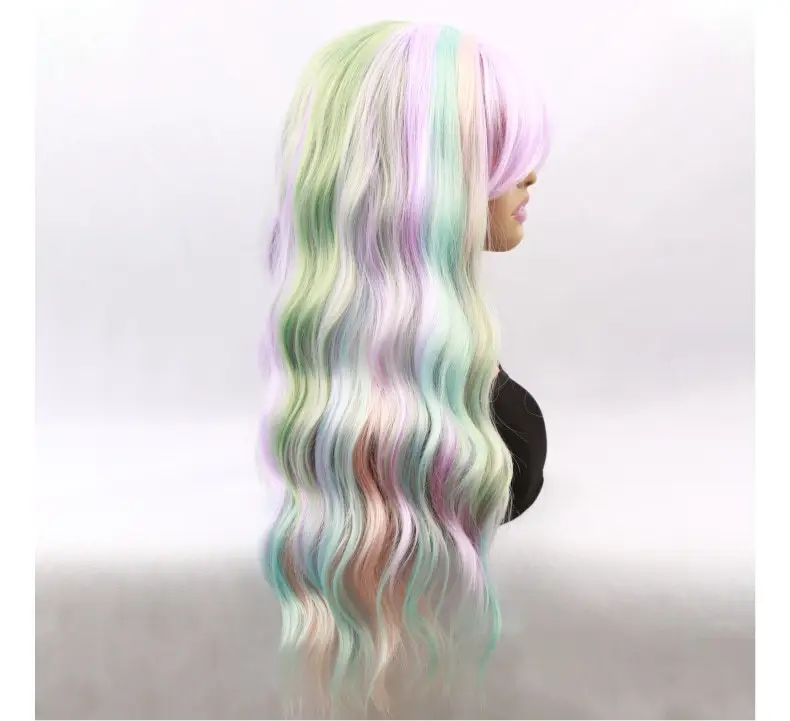 Long Curly Hair Wig with Rainbow Color for Women — feature 7