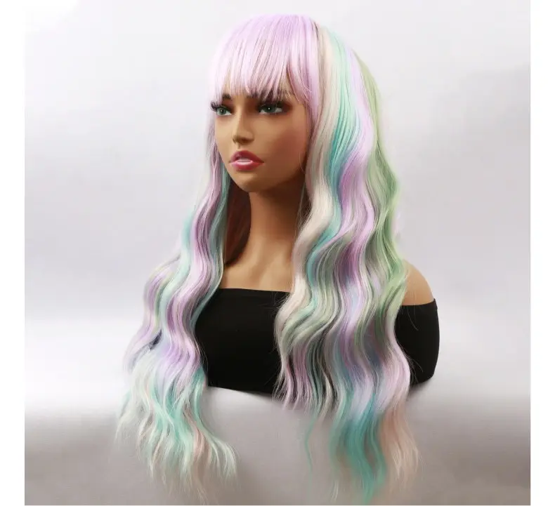 Long Curly Hair Wig with Rainbow Color for Women — feature 9